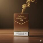 ซองบุหรี่ Krongthip 90 วางบนพื้นไม้ในบรรยากาศผ่อนคลาย พร้อมควันจางๆ สื่อถึงการพักผ่อนจากความเครียด