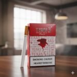 ซองบุหรี่ Texas 5 Classic วางบนโต๊ะไม้ในบรรยากาศผ่อนคลายสำหรับคนวัยทำงาน